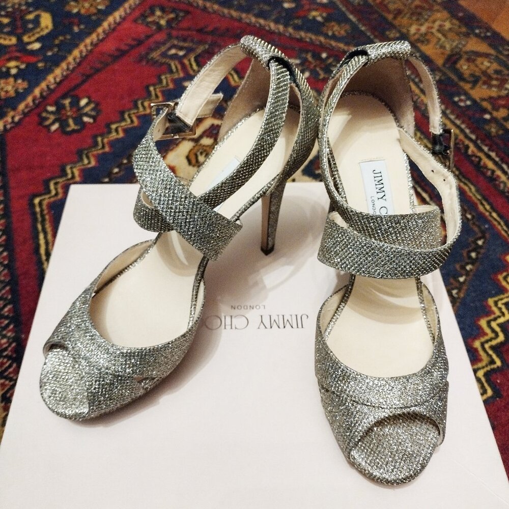 Jimmy Choo Kuki Sandal Platform High Heel Size 39 - US 8.5 to 9 Gold & Silver